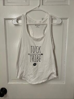 Pure Barre White Racerback Tank with 'Tuck Tribe' Graphic